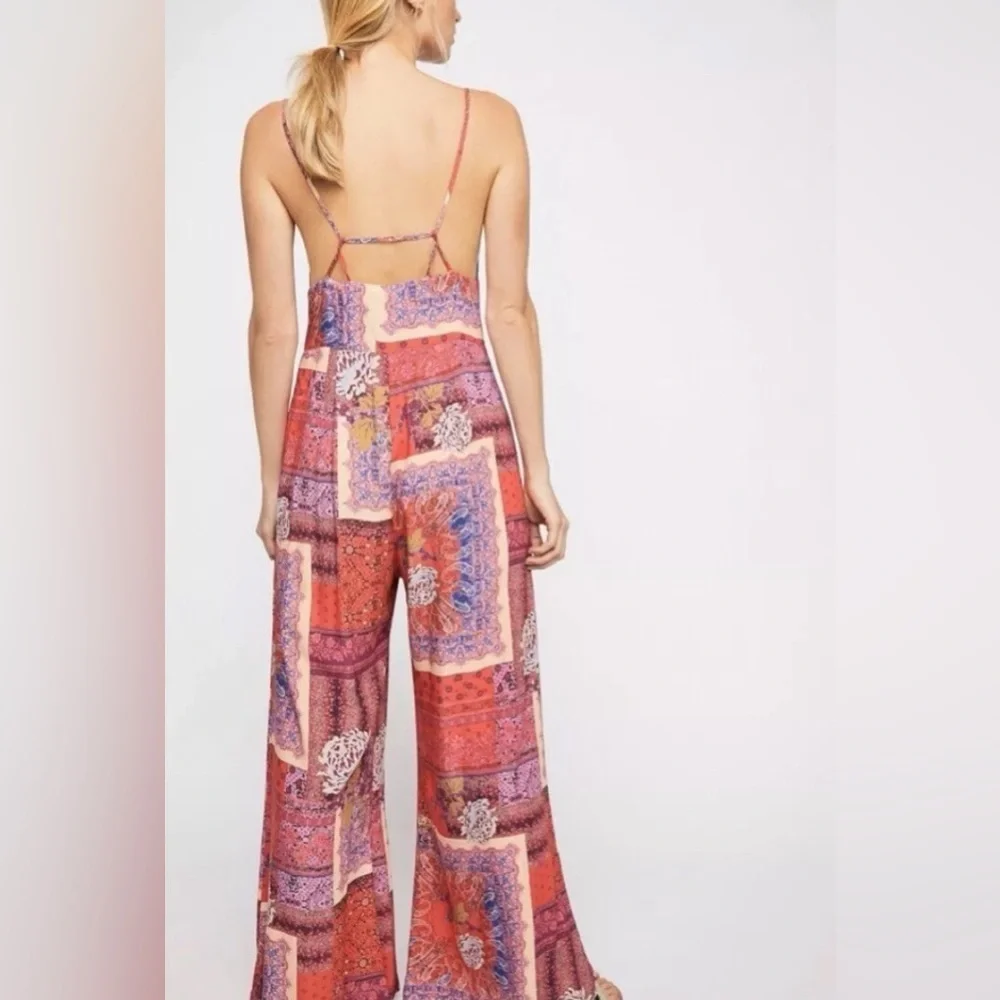 Free People Margarita Bohemian Patchwork Flowy Jumpsuit, Size 2